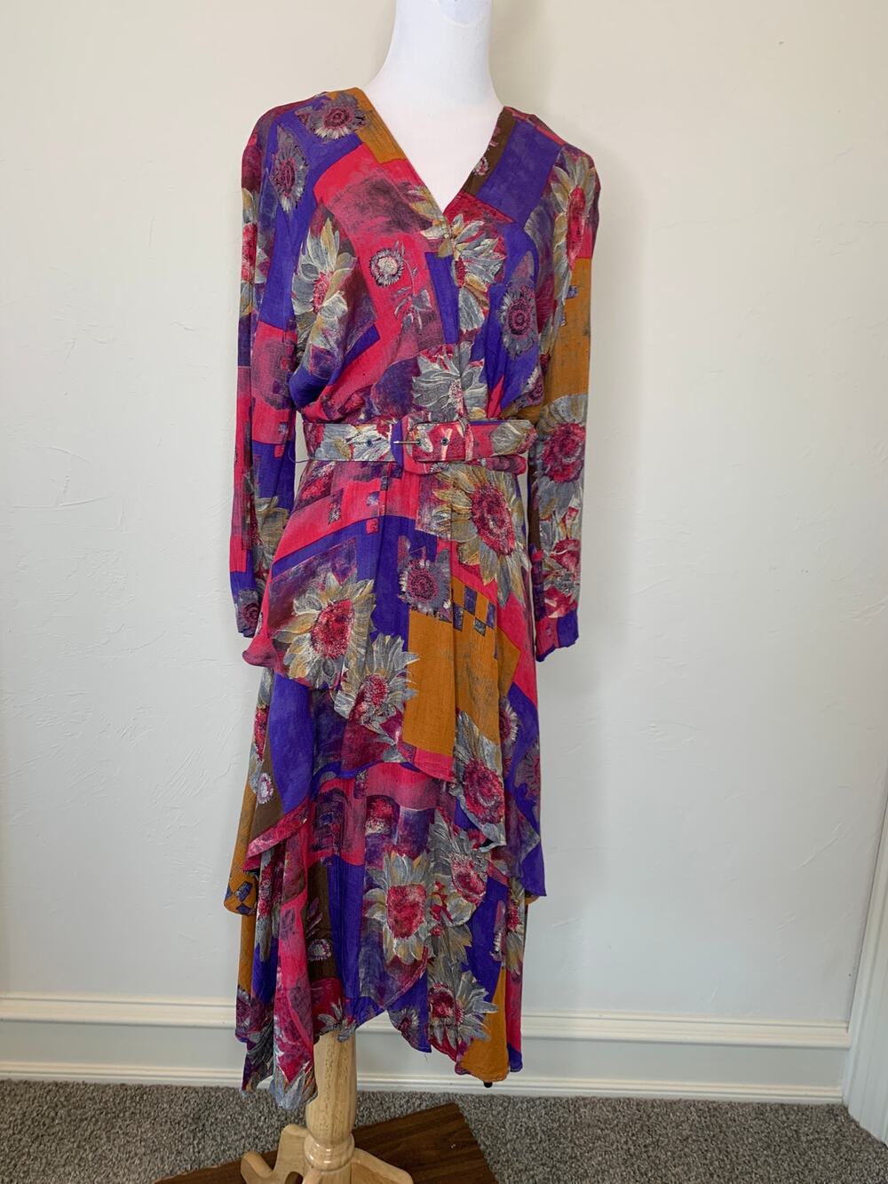Pink Purple Wrap Top Fairy Whimsigoth  Ruffle Dress Belted Size 10